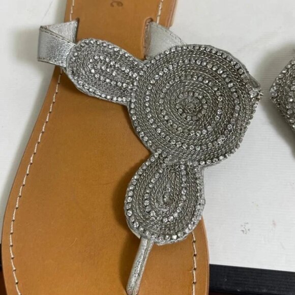 Matisse Leather Silver Rhinestone Sandals Thong Slip On Women's Size 8 US - Picture 8 of 10